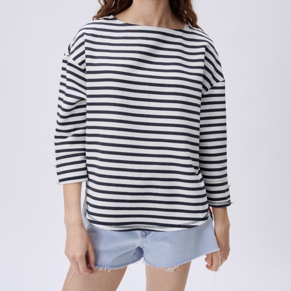 NWT Zara  Mariner Striped Top with Gold Buttons Sz. M - Picture 2 of 8